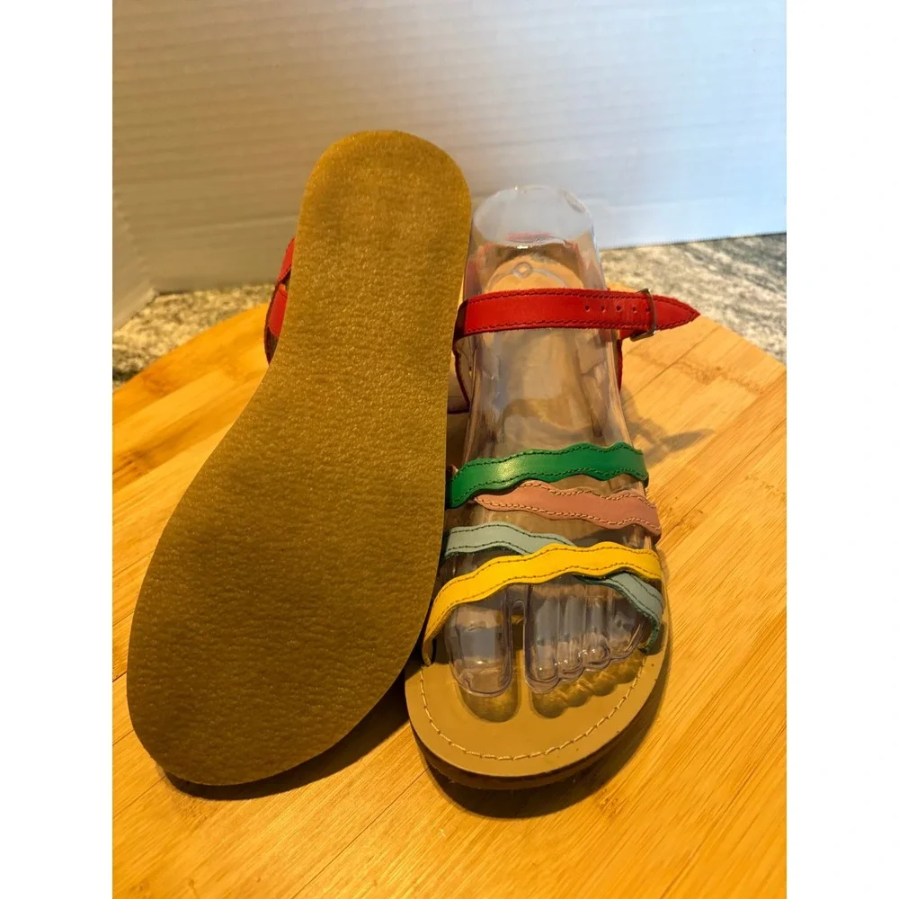 Mini Boden Girls Rainbow Wavy Scalloped Strap Leather Sandals EU 37 Multi-Color